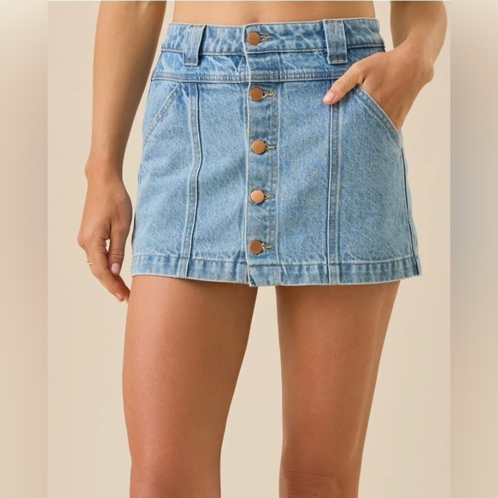Altar'd State Darby Denim Button Front Mini Skirt NWT